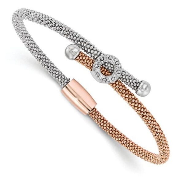 Leslie's Sterling Silver Rose-tone Textured CZ Bracelet - Picture 1 of 6